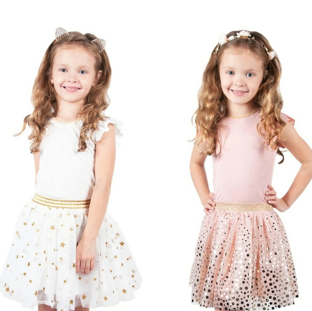 New Zunie 2-pack Tutu Skirt Ivory Pink 2T 3T Toddlers Sparkles Gold Stars